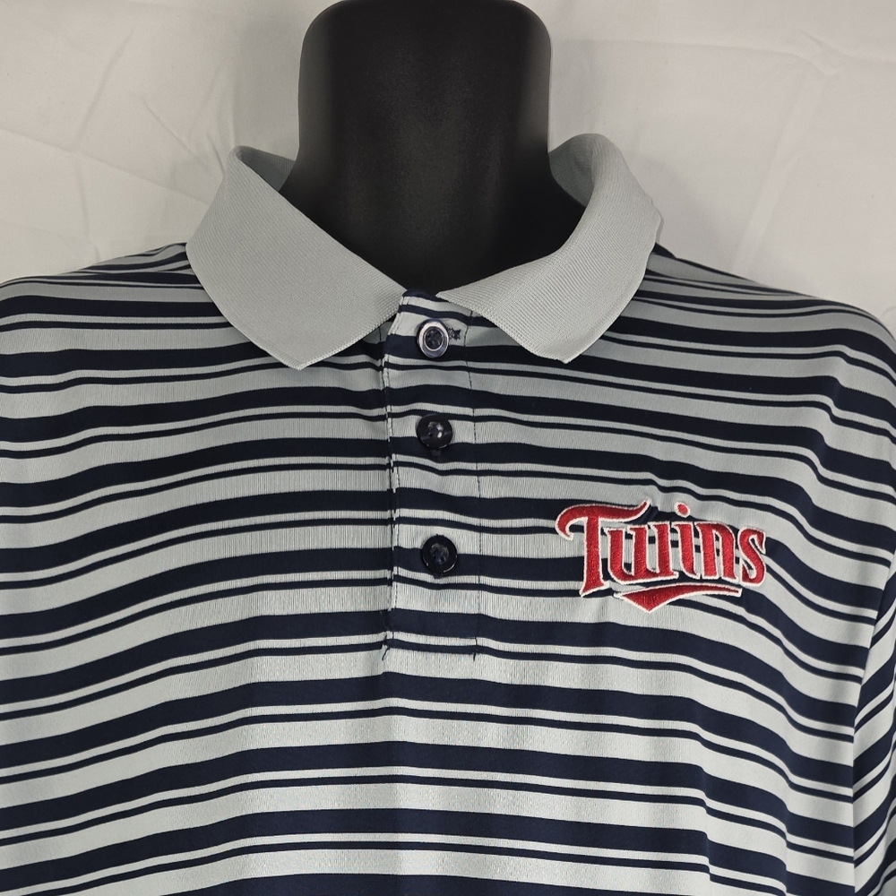 Majestic Minnesota Twins Polo XL Blue Gray Striped Baseball Twin Cities CK-3283 - Picture 3 of 7